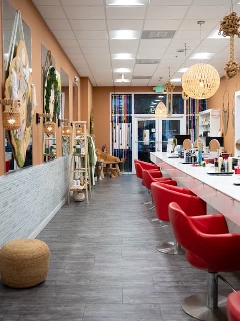 Inside view of the hair station area and styling setup